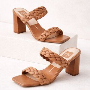 Dolce Vita Paily Braided Block Heel Sandals Tan Slip On Double Strap Heels Open